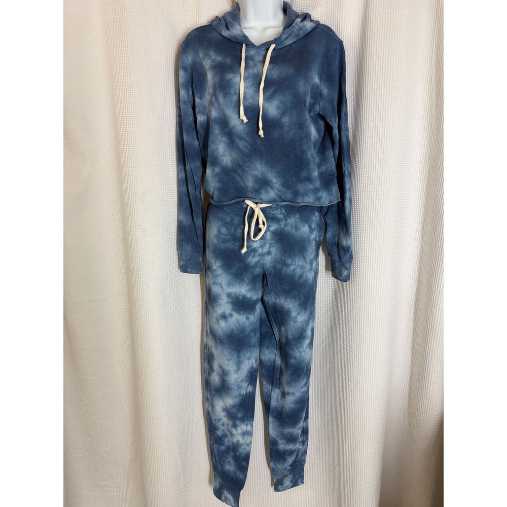 Alternative Apparel Blue Tie Dye Cropped Hoodie and Joggers Lounge Set Womens M